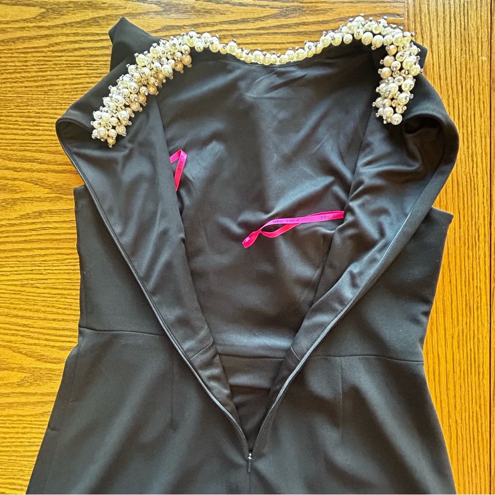 Betsey Johnson Black Sleeveless Mini Dress Pearl Beaded Embellishments Size 10 - Picture 10 of 13